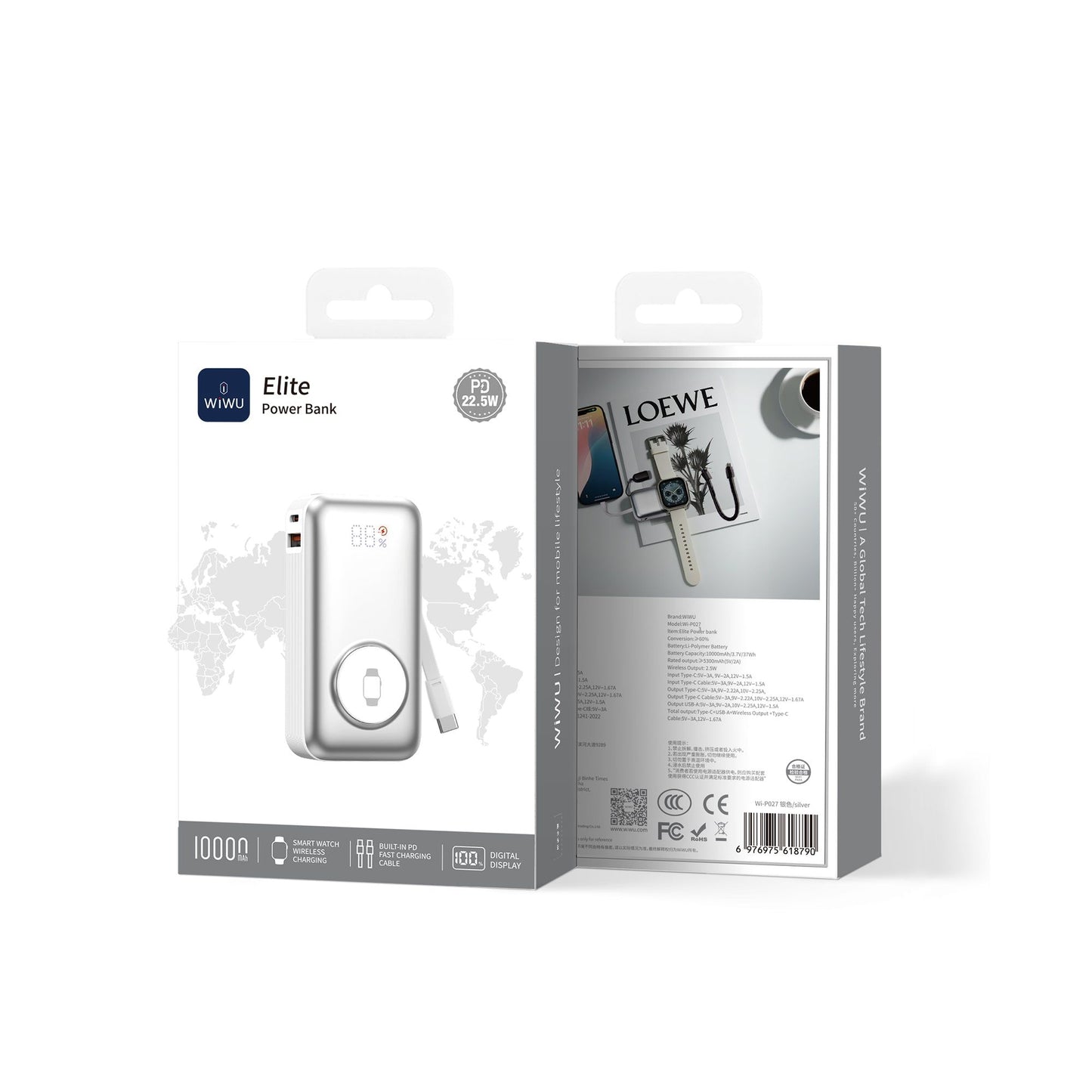 WiWU P027 Elite Power Bank 10000mAh, Silver