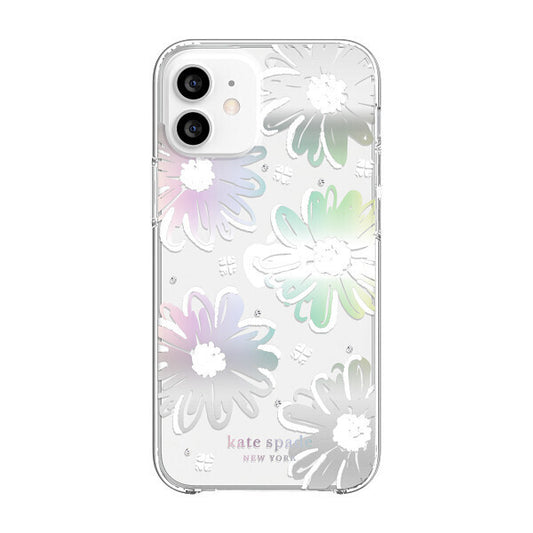 KSNY iPhone 12 mini Protective Hardshell Case, Daisy Iridescent Foil/White/Clear