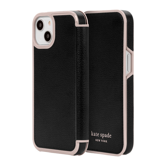 Kate Spade New York iPhone 13 Wrap, Black/Pale Vellum Bumper/Pale Vellum Logo