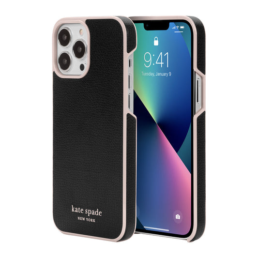 Kate Spade New York iPhone 13 Pro Wrap, Black/Pale Vellum Bumper/Pale Vellum Log
