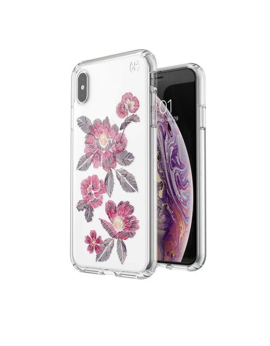 Speck iPhone Xs Max Presidio Clear Print, Embroidered Floral Fuchsia/Clear