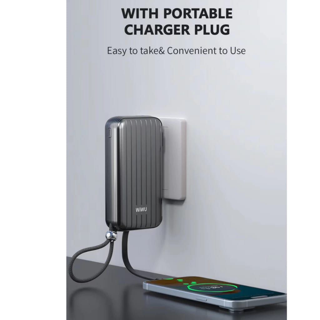 WiWU P030 Trunk Power Bank 10000mAh with Plug, Black
