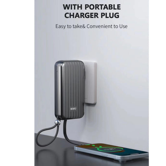 WiWU P030 Trunk Power Bank 10000mAh with Plug, Black