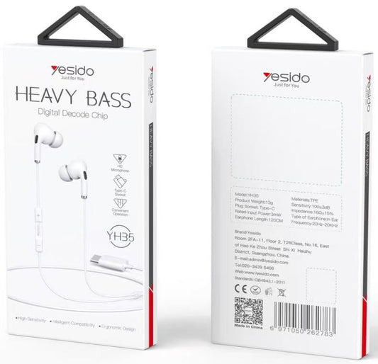 Yesido YH35 Hevy Bass Type-C Headphones, 1.2M White