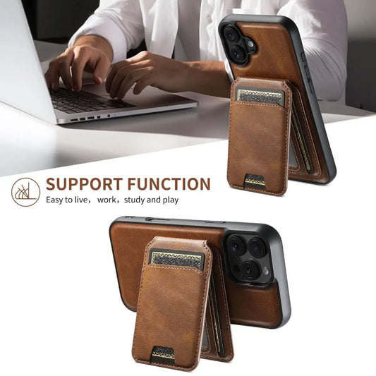 TDG Suteni iPhone 16 Pro Max YH15 MagSafe Leather Case with Magnetic Wallet, Brown