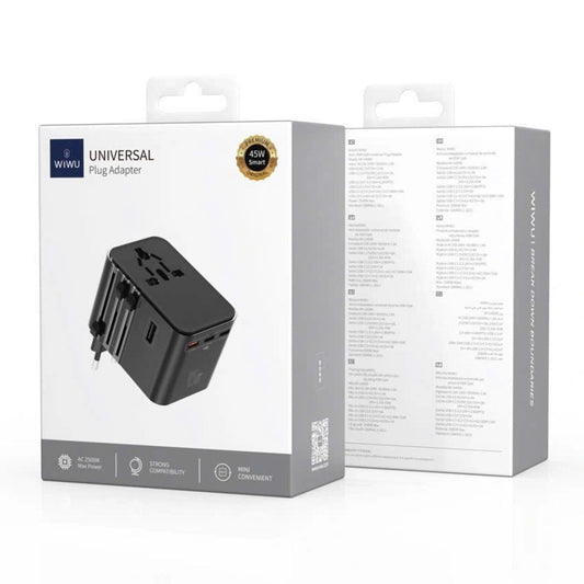 WiWU Wi-UA006 45W GaN Universal Plug Adapter, Black
