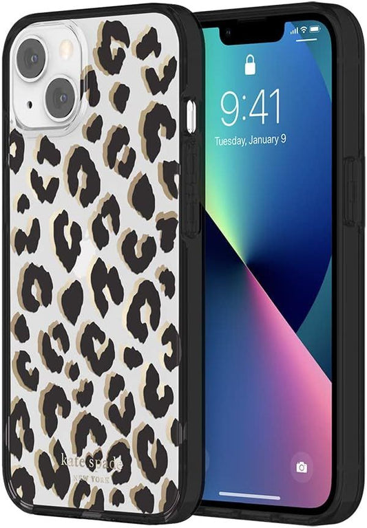 <p>Kate Spade New York iPhone 13 mini Protective Hardshell, City Leopard Black/Gold</p>