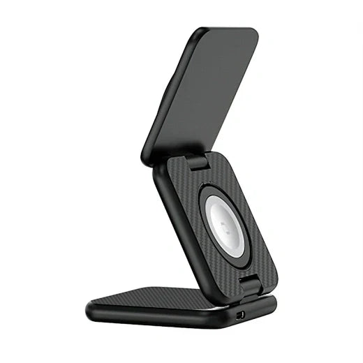 WiWU W035 Warrior 3 in 1 Wireless Charger, Black. Aramid Fiber Kevlar (New)